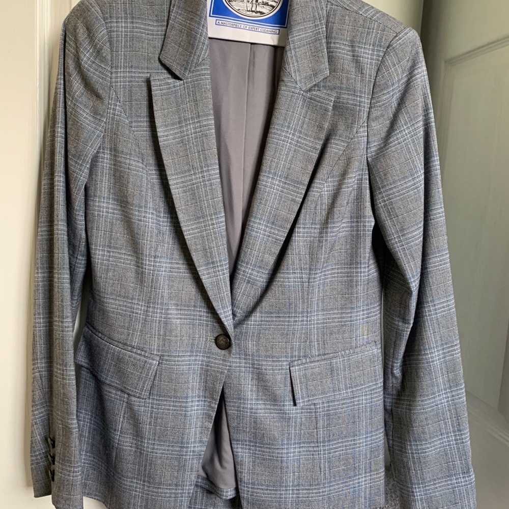 Gray Plaid Single-Button Blazer - Women's Jacket